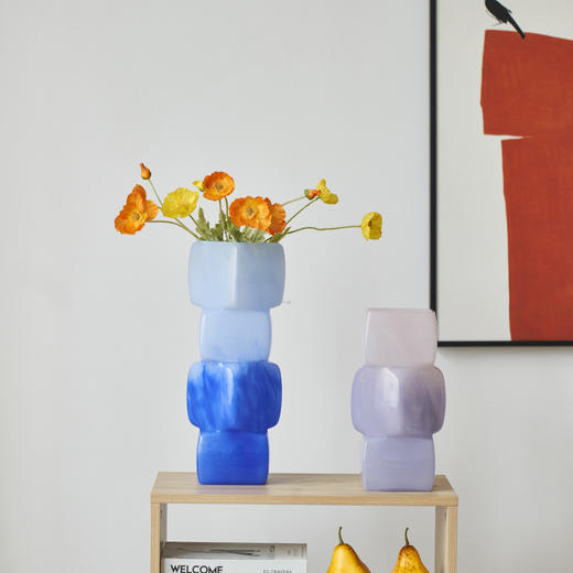 中古风渐变彩色几何方块花瓶餐桌软装酒店电视柜台面装饰玻璃摆件 商品图6