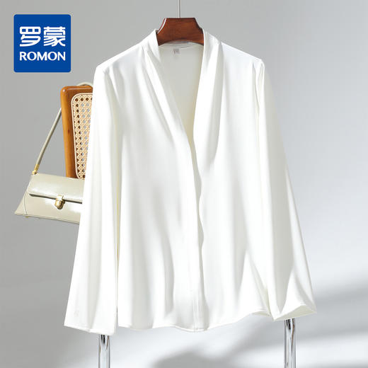 【简约V领】罗蒙女士长袖衬衫舒适商务时尚百搭通勤质感衬衫女 商品图0