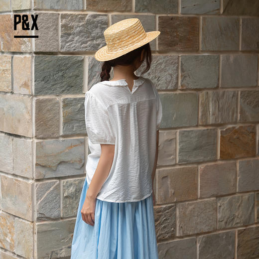 P&X设计师女装夏季 泡泡袖洋气休闲百搭衬衫小衫 824228170 白色 商品图1