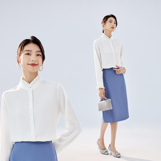 【简约大气】罗蒙女士长袖衬衫花边领舒适时尚设计感百搭日常衬衫女 商品图4