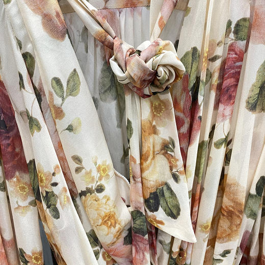 HJ2S81_十样锦色_连衣裙_春夏_ V 领飘带花卉印花收腰 A 字长裙_高级女装_BERNIEELEN 伯妮斯茵 商品图4