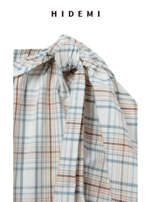 HIDEMI 度假系列极简色织格纹水洗棉感领巾背心阔腿裤套装 背心/长裤 商品图13