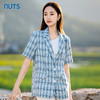 NUTS夏季时尚休闲西装领短袖修身格子外套女221048341 商品缩略图0