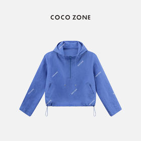 COCO ZONE2024"蓝希“时尚半拉链连帽长袖卫衣纯色休闲上衣CC2A0313