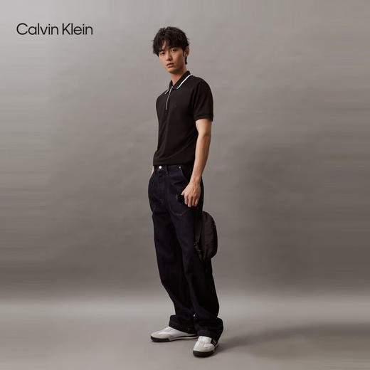 CKJ新款男士珠地网眼刺绣拉链半襟镶边POLO衫J326332 商品图5