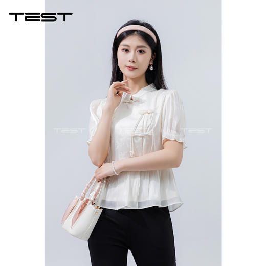 夏上新国风舒适丝滑修身显瘦小衫1242047 商品图1