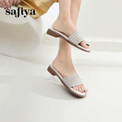 Safiya/索菲娅2024夏季珍珠一字拖时尚露趾外穿小香风平底拖鞋 SF42110418 商品图4