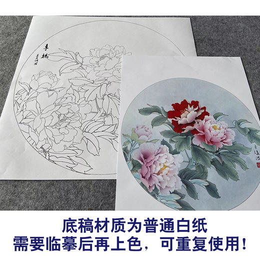 王后波工笔画白描底稿圆形小品《争艳》临摹勾线高清打印稿YL32 商品图3