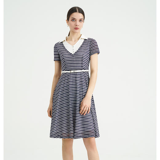 司歌条纹针织连衣裙弹力翻领短袖EA891119X 商品图2