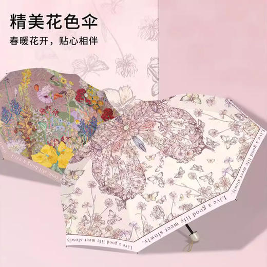 【春暖花开，贴心相伴~】防晒花伞防紫外线 加大防晒遮阳伞 晴雨伞 两用小巧便携太阳伞黑胶油画伞-QQ 商品图0