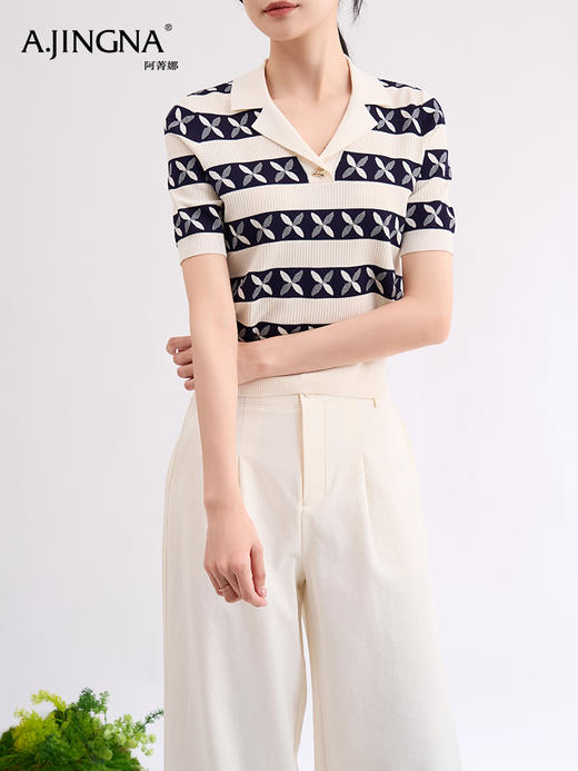 【特价不退换】阿菁娜夏日通勤百搭短袖条纹POLO海魂衫F29X302017 商品图0