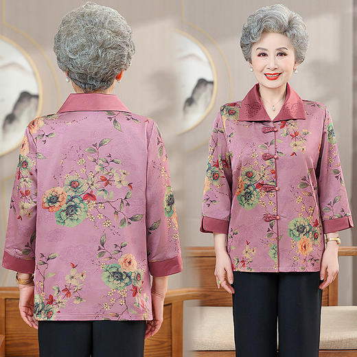 MC T363时尚上衣妈妈装翻领盘扣大码国风气质衬衣 商品图2