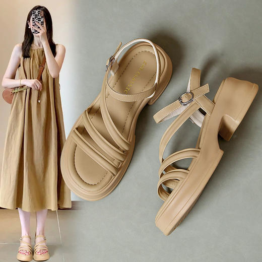 ZHR则则法式厚底凉鞋2024新款时尚百搭休闲洋气时装沙滩凉鞋女鞋 商品图1