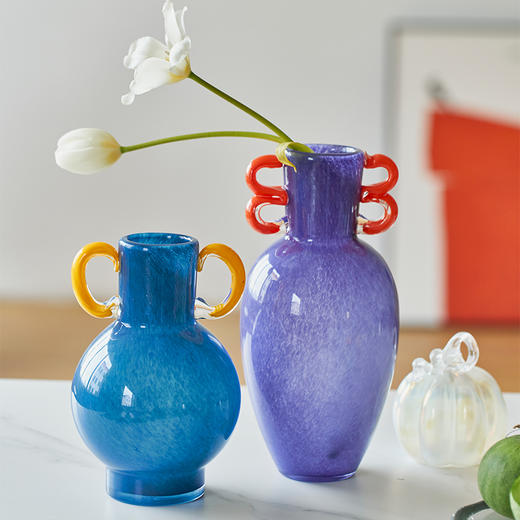 北欧创意手工双耳渐变直筒花瓶高级感餐桌电视柜软装中古摆件批发 商品图1