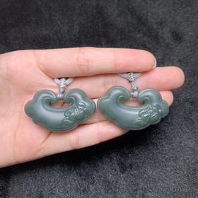 41655和田玉吊坠-且末蓝荷花如意锁带绳