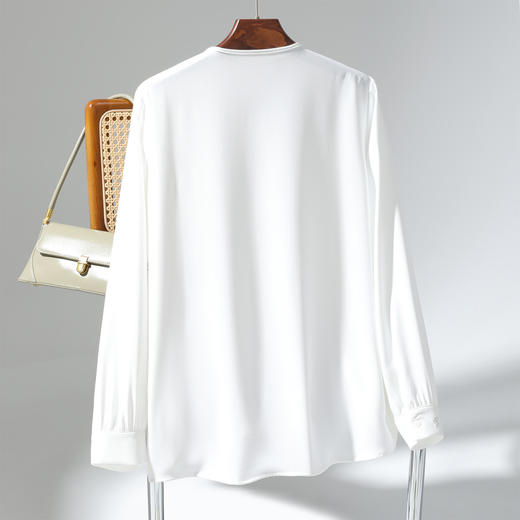 【商务简约】罗蒙女士长袖衬衫舒适百搭优雅通勤圆领系扣衬衫女 商品图1