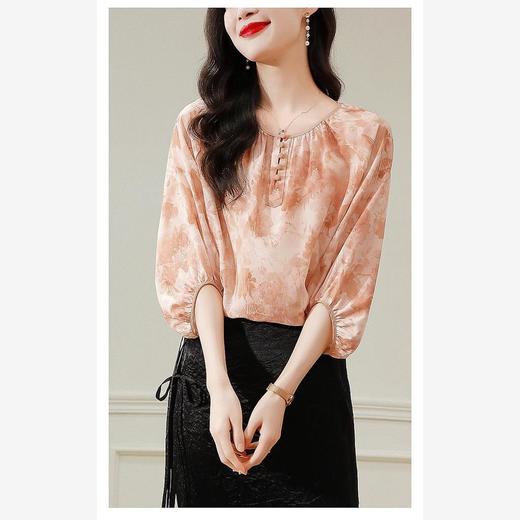 SMZ16615 2024夏季新款小众减龄法式轻熟别致薄款气质印花七分袖上衣 商品图1