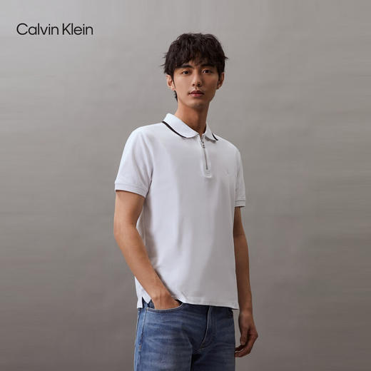 CKJ新款男士珠地网眼刺绣拉链半襟镶边POLO衫J326332 商品图0