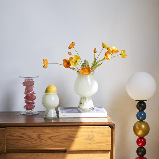 简约高级感迷你中古花瓶奶油风高脚花瓶家居软装商品插花器摆件 商品图1