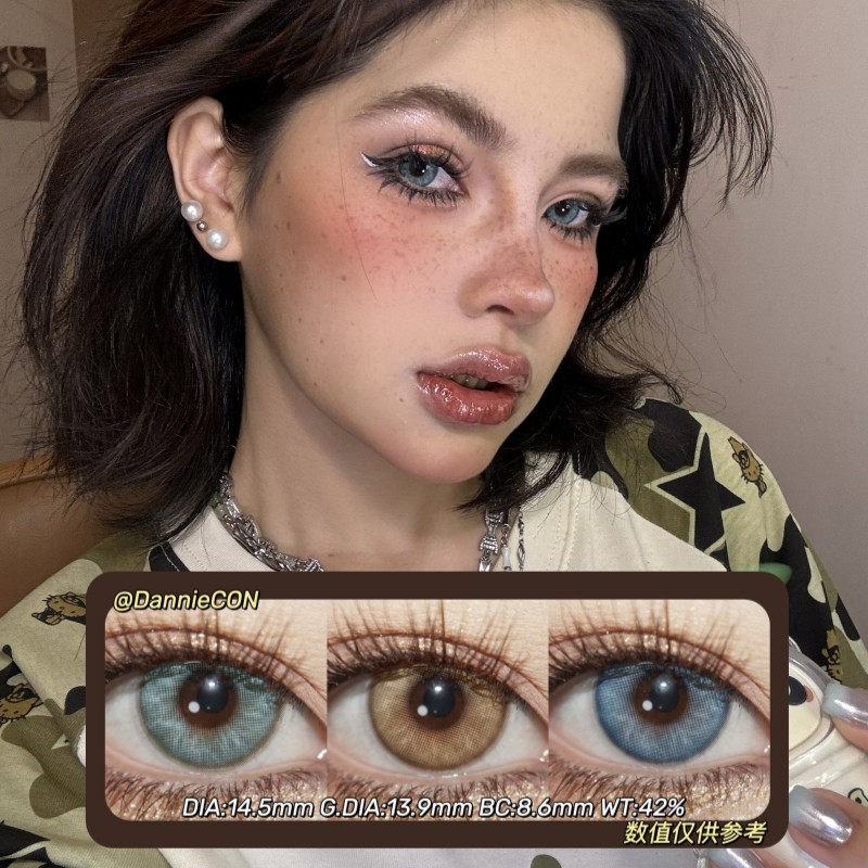 Paprikacon月抛·微醺冰种&戚风芥末&波斯迷雾·14.5mm(着色参考13.9mm) 0-800度(无525/575)·(注：自身瞳孔大的宝宝可能会遮瞳 介意勿拍 遮瞳没有售后)