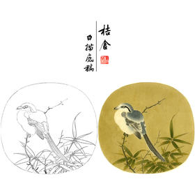 李安忠工笔画白描底稿《竹鸠图》临摹勾线高清打印稿YL09