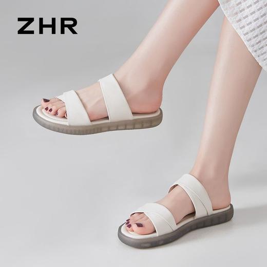 ZHR则则简约双带平底凉拖女鞋2024夏季新款柔软果冻底休闲一字拖 商品图3