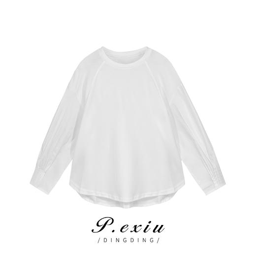 04-1潘依绣丁丁宠粉PanYiXiu/潘依绣百搭圆领简约时尚长袖设计款拼接T恤 21060T 商品图0
