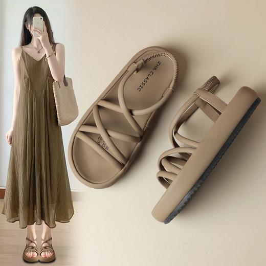 ZHR厚底凉鞋女2024新款夏季时尚简约绑带凉鞋仙女风ins百搭沙滩鞋 商品图1