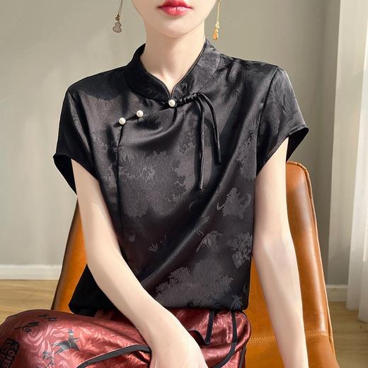 【新中式丝绸缎面】轻奢大牌女装女装国潮立领盘扣上衣 盘扣旗袍半裙 商品图4