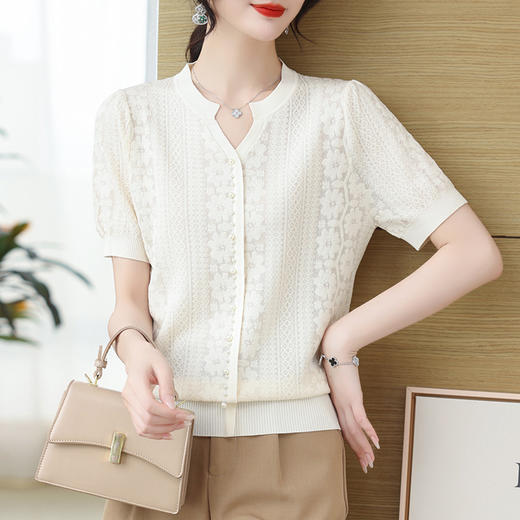 雀说冰丝短袖t恤新款洋钉珠气显瘦体恤衫针织衫宽松上衣AL 商品图3