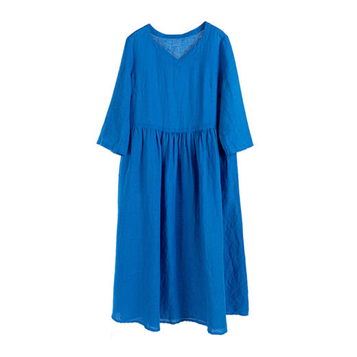 绽放旅行女装315朵/高端旅游度假穿搭鸡心领宽松慵懒亚麻连衣裙 商品图4