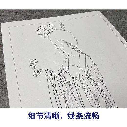 周肪工笔画白描底稿《簪花仕女图局部》临摹勾线高清打印稿YL02 商品图4