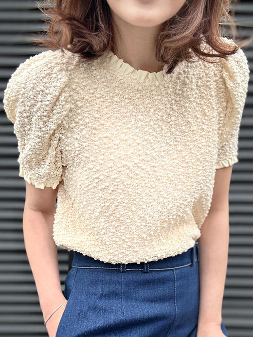 TYNVIE 泡泡袖短袖上衣-米黄色 商品图2