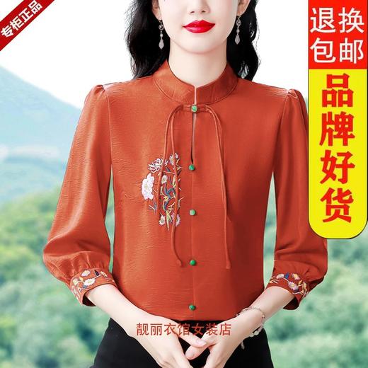 TZW-新中式国风真丝衬衫女士夏季新款气质百搭显瘦刺绣七分袖小衫 商品图5