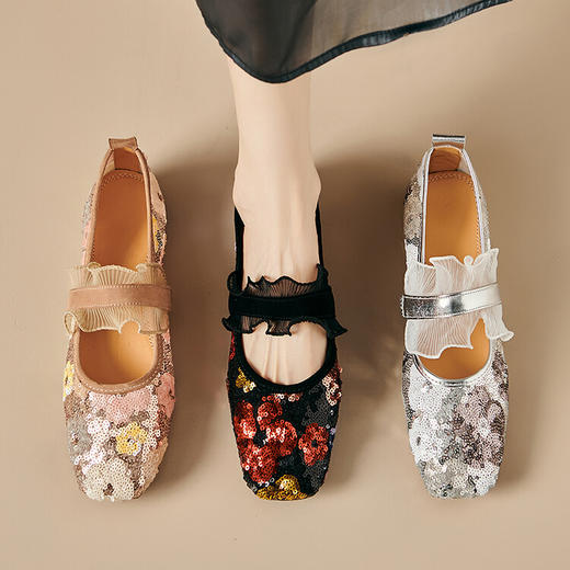 【预售5天】巨软~小众平底单鞋，亮片玛丽珍耙耙鞋豆豆鞋 YS&YSD4159 商品图0