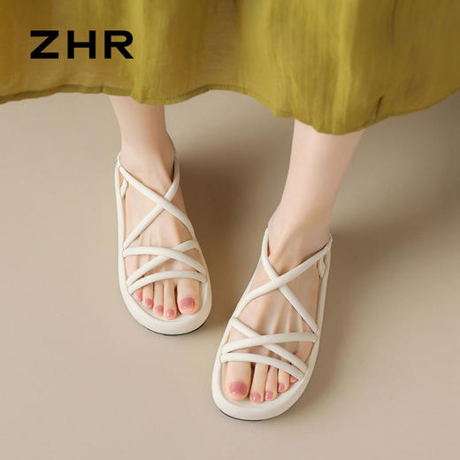 ZHR厚底凉鞋女2024新款夏季时尚简约绑带凉鞋仙女风ins百搭沙滩鞋 商品图5