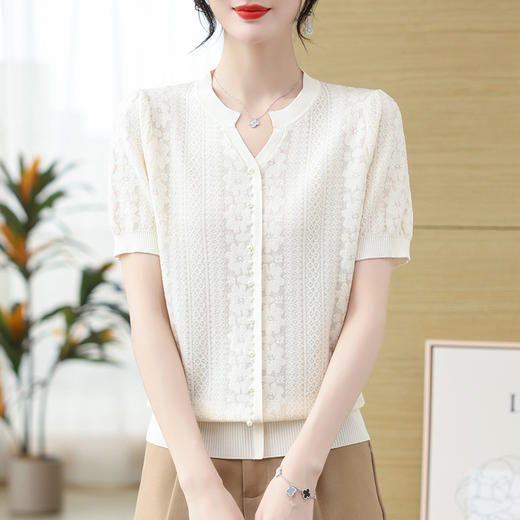雀说冰丝短袖t恤新款洋钉珠气显瘦体恤衫针织衫宽松上衣AL 商品图2