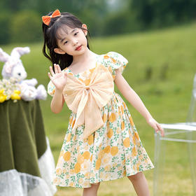 女童蝴蝶结，泡泡袖公主裙DKEF123