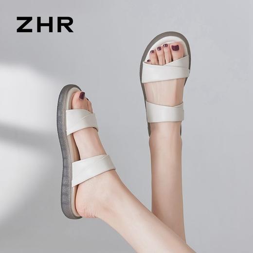 ZHR则则简约双带平底凉拖女鞋2024夏季新款柔软果冻底休闲一字拖 商品图7