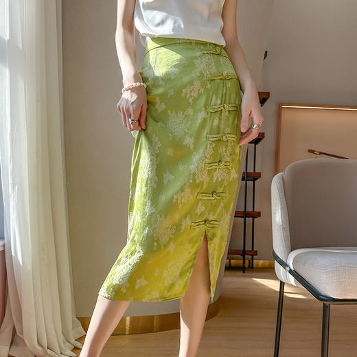 【新中式丝绸缎面】轻奢大牌女装女装国潮立领盘扣上衣 盘扣旗袍半裙 商品图1