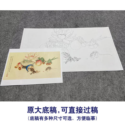 吕大卫工笔画白描底稿桃子荷花《蔬果》临摹勾线高清打印稿YL24 商品图1