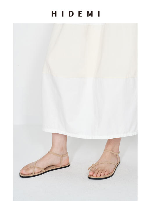 HIDEMI 【董生活同款】度假系列交叉设计感细带平底凉鞋 卡其色麂皮/孔雀蓝缎面 商品图6