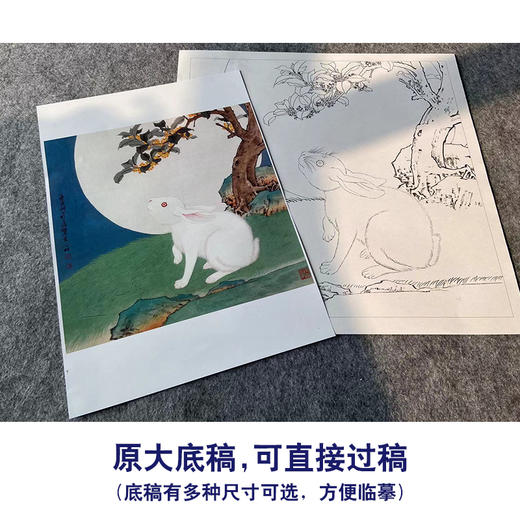 苏小松工笔画白描底稿《丹桂玉兔图》临摹勾线高清打印稿YL26 商品图1