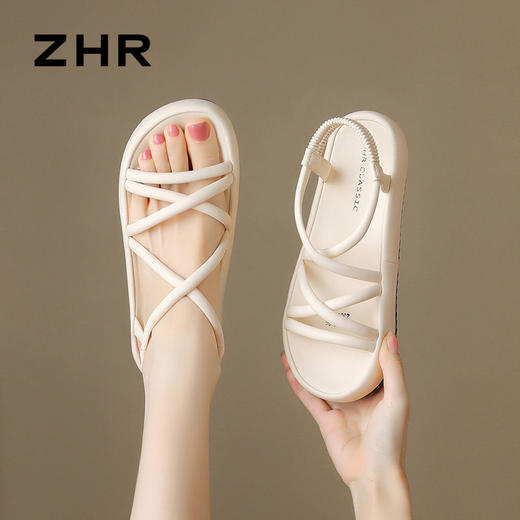 ZHR厚底凉鞋女2024新款夏季时尚简约绑带凉鞋仙女风ins百搭沙滩鞋 商品图4