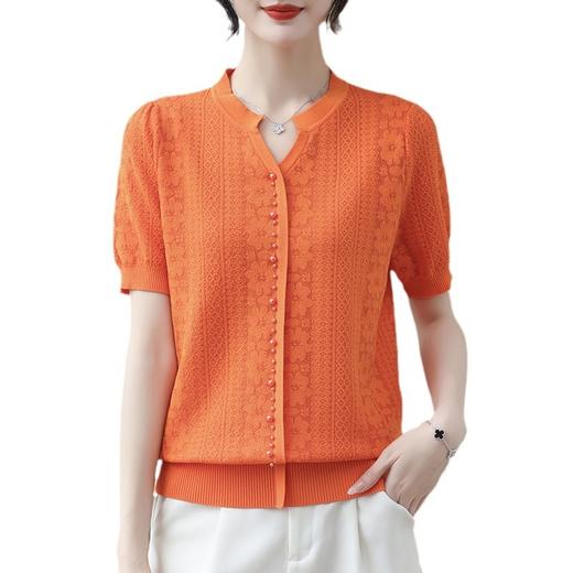 雀说冰丝短袖t恤新款洋钉珠气显瘦体恤衫针织衫宽松上衣AL 商品图4