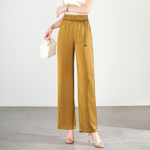 褶皱压花阔腿裤，夏款松紧高腰直筒裤MYX-9225 商品图0