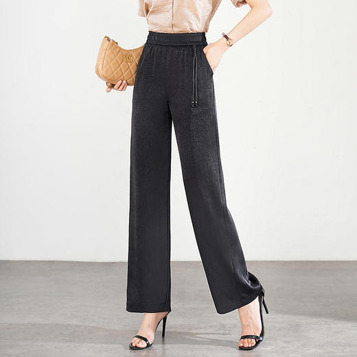 褶皱压花阔腿裤，夏款松紧高腰直筒裤MYX-9225 商品图1
