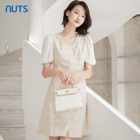 NUTS夏季新品V领时尚优雅气质短袖连衣裙221101207