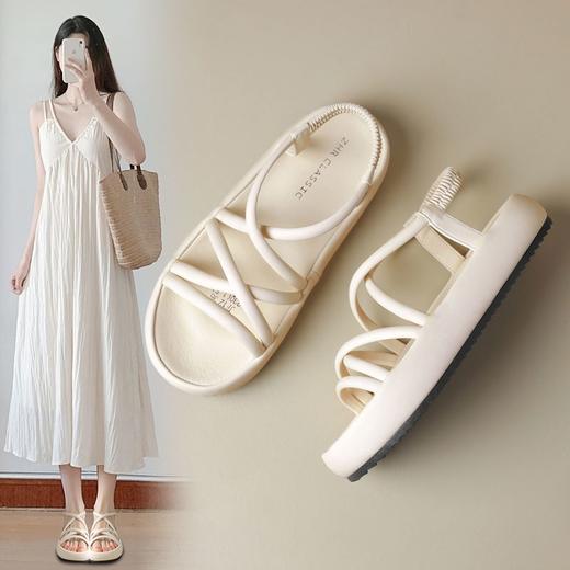 ZHR厚底凉鞋女2024新款夏季时尚简约绑带凉鞋仙女风ins百搭沙滩鞋 商品图0