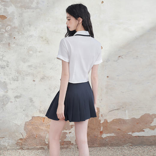 西遇简约学院风短袖衬衣女早春新款文艺通勤设计感纯色上衣白D0740562 商品图4